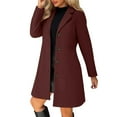thumbnail image 1 of Hueook Pea Coats for Women Solid Casual Thicken Wool Stand Collar Inner Lining Pocket Breasted Pea Mao Coat Wine 3X, 1 of 8