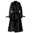 thumbnail image 1 of Hueook Peacoat Jacket Waist Tie Cargo Women's Trench Coats Casual Double Breasted Drawstring Jackets Mountaineering Coat Windbreaker Black L, 1 of 5