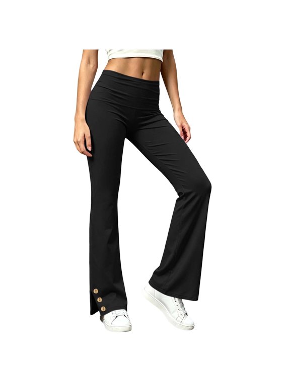 Petite Cotton Lounge Pants Skinny Knit Elastic Waistband Split Hem Sports Casual Pants Black 2X