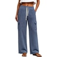 thumbnail image 1 of Hueook Petite Pants for Women Cargo Sweatpants Elastic Drawstring High Waist with Pockets Navy 2X, 1 of 7