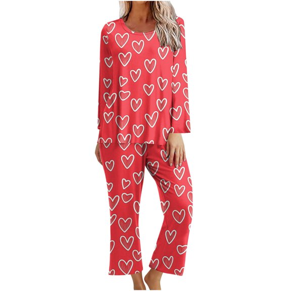 Hueook Pilates Outfits for Women Fashion St. Patrick's Fashion Printed Round Neck Long Sleeve Pants Set Pink S