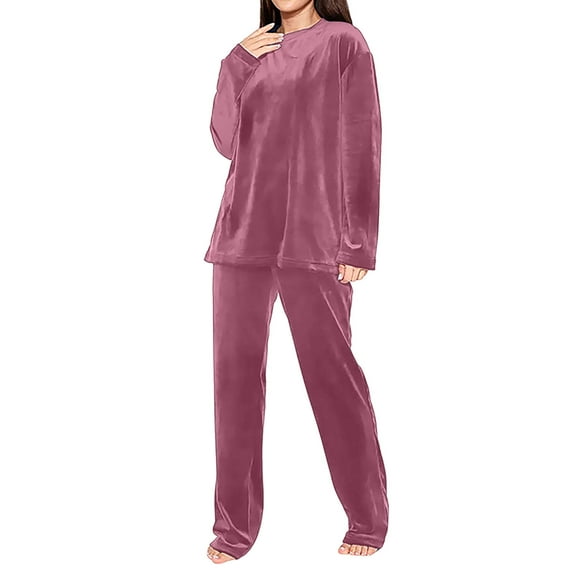 Hueook Pilates Outfits for Womens Solid Color Flannel Casual Warm Long-sleeved Trousers Two-piece Suit Khaki 3X