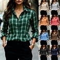 thumbnail image 1 of Hueook Plaid Button Down Shirt For Women Flannel Collared Work Tops Dressy Gingham Fall Long Sleeve Checkered Blouse Gray L, 1 of 8
