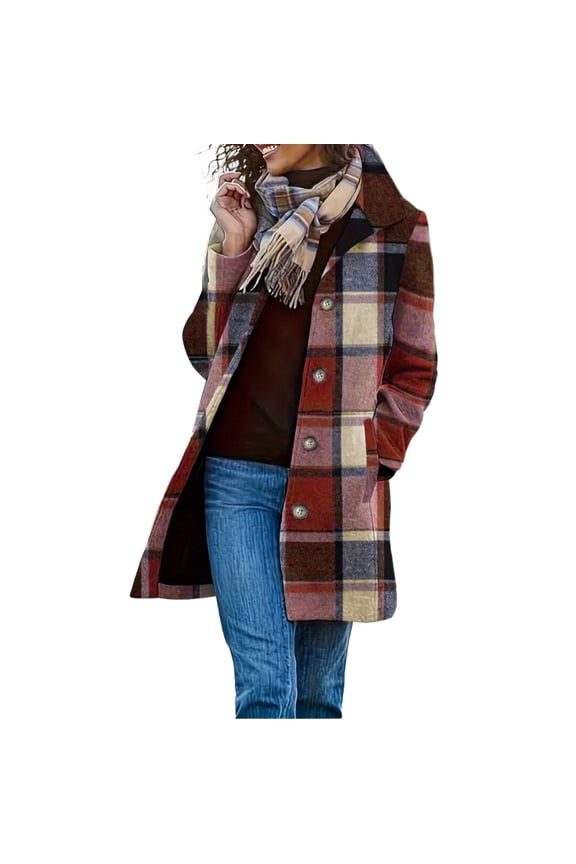 Plaid Shacket Jacket Trendy Fall Casual Button Wool Blend Tartan Trench Coat Flannel Shirt Long Sleeve Plaid Mid Length Coat with Pockets Khaki XL