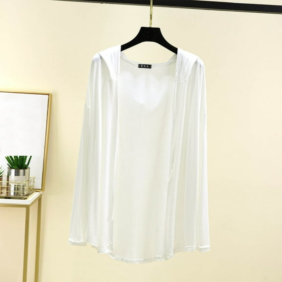 Hueook Plus Size Cardigan for Women Fashion Women's winter Casual Solid Color Loose Long Sleeves Cardigan White L