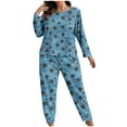 thumbnail image 1 of Hueook Plus Size Christmas Pajamas Women's Plus Size Fashionable Print Long Sleeved Pants Casual Home Suit Set Blue XL, 1 of 6