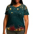 thumbnail image 1 of Hueook Plus Size Christmas T Shirts for Women Short Sleeve Graphic Tee Xmas Gold Stars Dark Green Holiday Top Multicolor L, 1 of 5