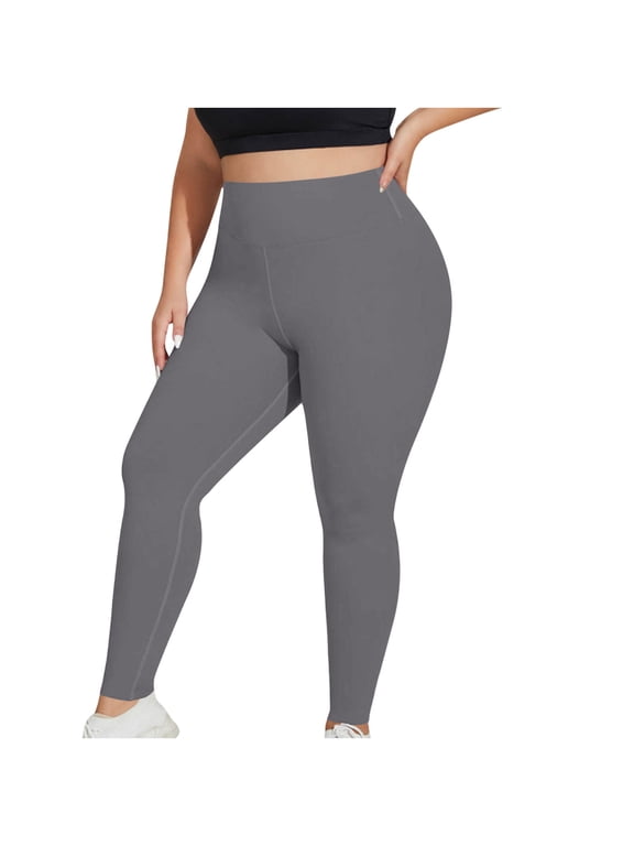 Plus Size Flare Yoga Pants for Women Women's Plus Size Solid Color Leggings Sports Fitness Pants Casual Tight Fitting Tight Peach Hip Yoga Pants Stretch Pants Silver 4X