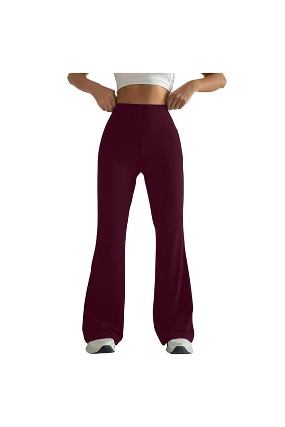 Plus Size Flare Yoga Pants for Women Women Solid Color Tight Fitting Hip Shaping Flared Pants Yoga Pants Wine L