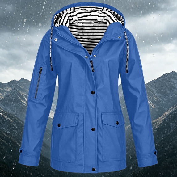 Hueook Plus Size Rain Jacket Women Casual Softshell Jacket Blue M