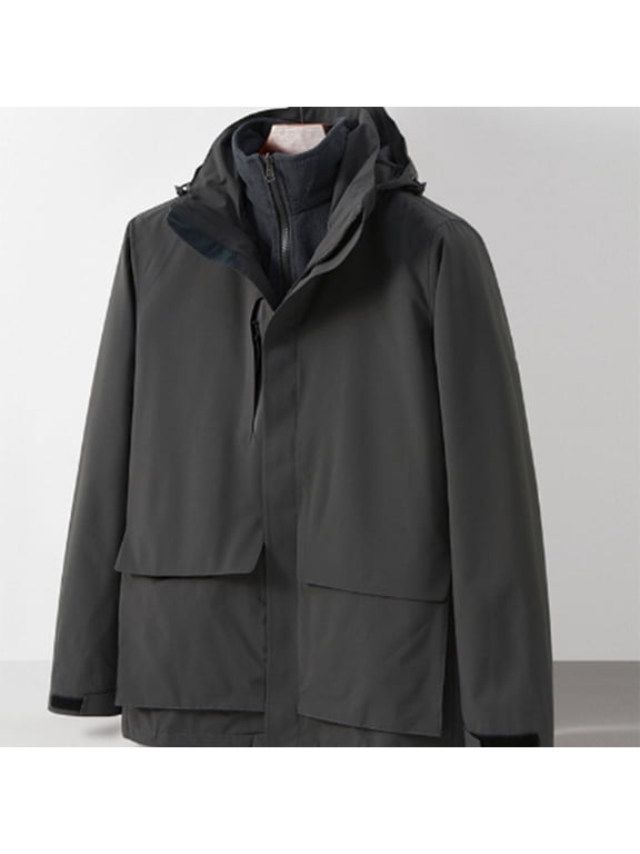 Plus Size Rainjacket Relaxed Fit Active Winter Three-in-one Detachable Down Liner Windproof Plus Velvet Thickened Two-piece Suit Navy M