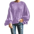 thumbnail image 1 of Hueook Plus Size Sweaters for Women Yellow Sweater Women Women's Fashion Pullover Long Sleeved Round Neck Knitted Sweater Purple S, 1 of 2