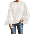 thumbnail image 1 of Hueook Plus Size Sweaters for Women Yellow Sweater Women Women's Fashion Pullover Long Sleeved Round Neck Knitted Sweater White XL, 1 of 2