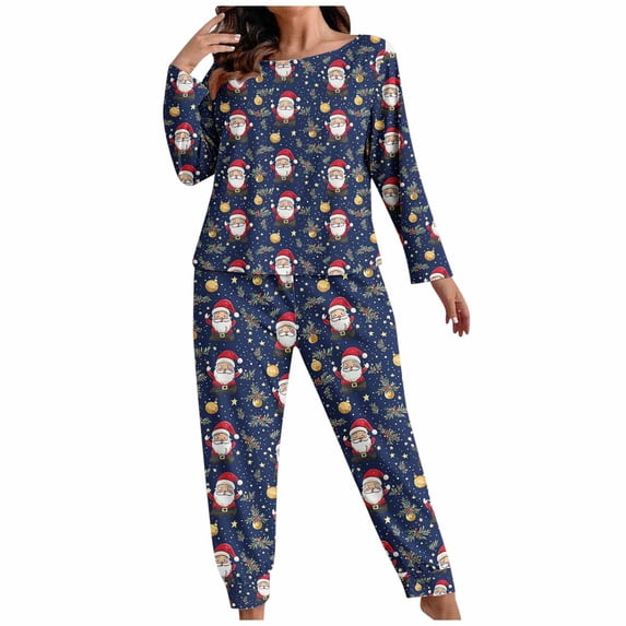 Hueook Plus Size Woman Christmas Pajamas Set Women's Plus Size Fashionable Print Long Sleeved Pants Casual Home Suit Set Black 4X