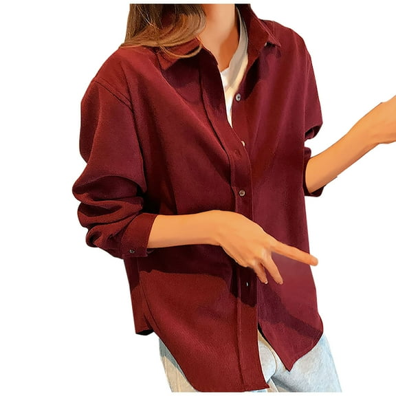 Hueook Puffer Jacket Womens Fall Coats for Women 2025 Women's Winter Corduroy Long Sleeved Brushed Shirt Jacket Long Sleeved Hooded Casual Jacket Red XL