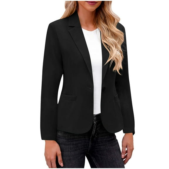 Hueook Puffer Jacket Womens Fall Coats for Women 2025 Womens Casual Solid Suit Jacket Black M
