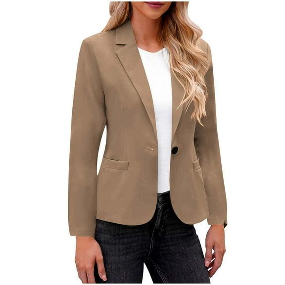 Hueook Puffer Jacket Womens Fall Coats for Women 2025 Womens Casual Solid Suit Jacket Khaki XL
