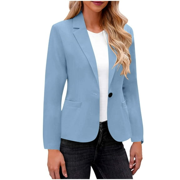 Hueook Puffer Jacket Womens Fall Coats for Women 2025 Womens Casual Solid Suit Jacket Light Blue XL