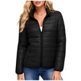 thumbnail image 1 of Hueook Puffer Jacket Womens Winter Jackets for Women Solid Color Double Pocket Zipper Stand Up Collar Long Sleeved Casual Fashion Parkas Black XL, 1 of 5