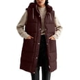 thumbnail image 1 of Hueook Puffer Vest for Women Hooded Sleeveless Zip Up Long Length Casual Winter Vest Coat with Pockets Brown XL, 1 of 9