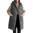 thumbnail image 1 of Hueook Puffer Vest for Women Hooded Sleeveless Zip Up Long Length Casual Winter Vest Coat with Pockets Gray M, 1 of 9