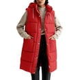 thumbnail image 1 of Hueook Puffer Vest for Women Hooded Sleeveless Zip Up Long Length Casual Winter Vest Coat with Pockets Red XL, 1 of 8