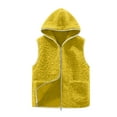 thumbnail image 1 of Hueook Puffer Vests for Women Pocket Coat Short Jacket Winter Sleeveless Fleece Button Solid Hooded Outerwear Yellow S, 1 of 6