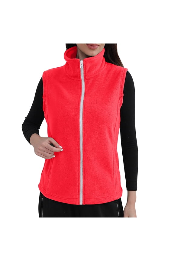 Puffer Vests for Women Women's Solid Color Double-sided Velvet Hooded Sleeveless Zipper Pocket Jacket Hot Pink 2X