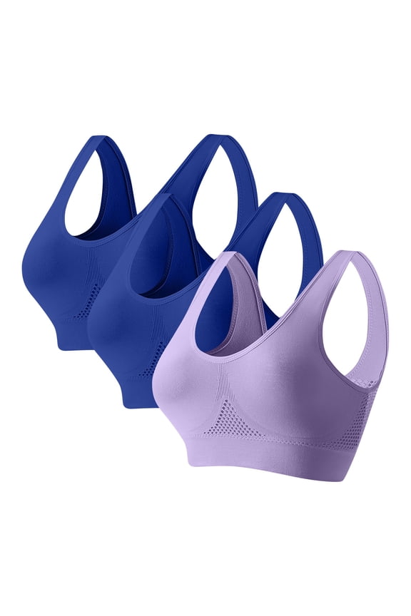Push Up Bra 3pc Women Seamless Sports Bra Wirefree Yoga Bra with Removable Pads Purple 5X
