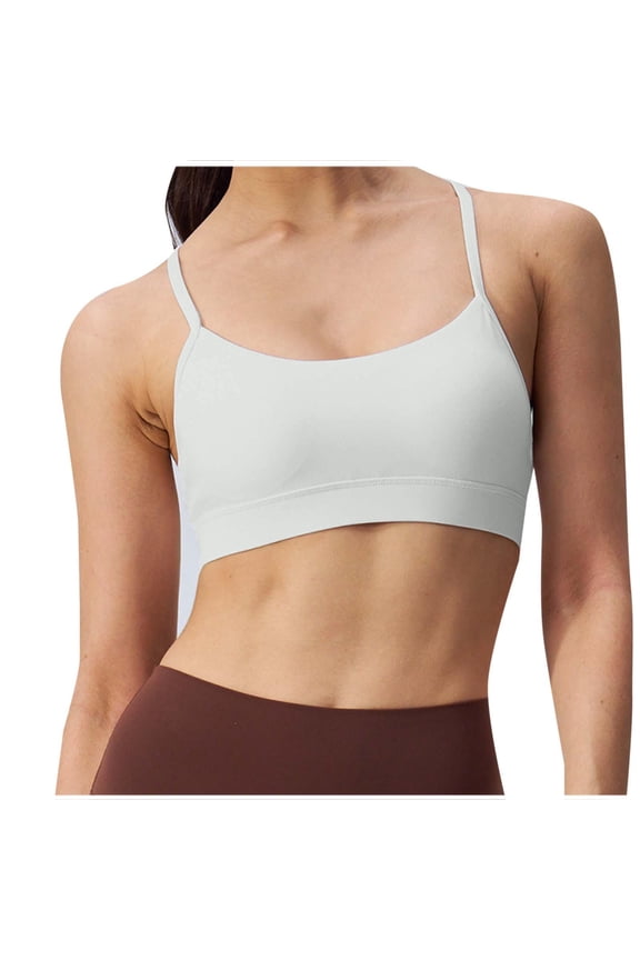 Push Up Bras for Women Fixed Strappy Bare Sports Bra Back Elasticated Yoga Top Detachable Fitness Tank Top Nursing Bra White M