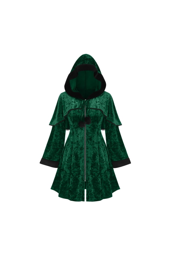 Quilted Jackets for Women Cos Medieval Hooded Coat Long Hooded Cardigan Pleated Shawl European and Role Playing Green S