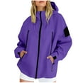 thumbnail image 1 of Hueook Quilted Jackets for Women Solid Color Rain Jacket Outdoor Hooded Windproof Loose with Pocket Coat Purple 2X, 1 of 8