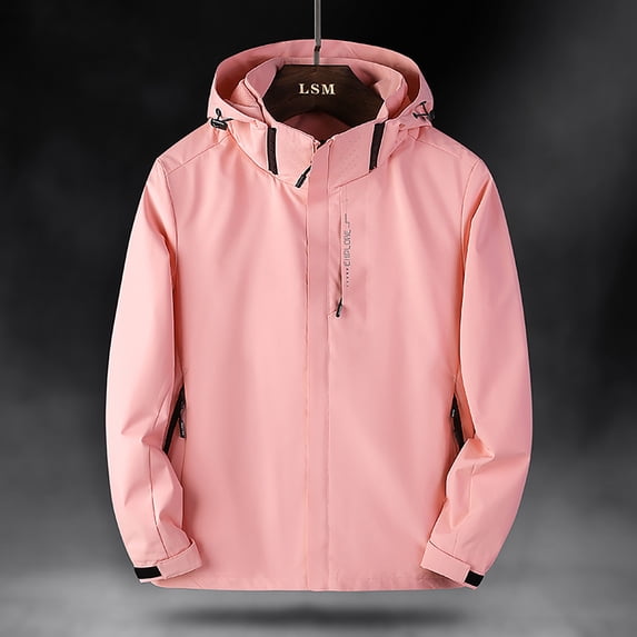 Hueook Rain Coats for Women Detachable Travel Detachable and Windproof Thick Three-in-one Jacket Outdoor Sports Warm Jacket Pink 4X