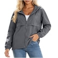 thumbnail image 1 of Hueook Rain Jacket Women Waterproof Ladies UPF50+ Hooded Zip Pocket Long Sleeve Sun Protection Jacket Dark Gray L, 1 of 5