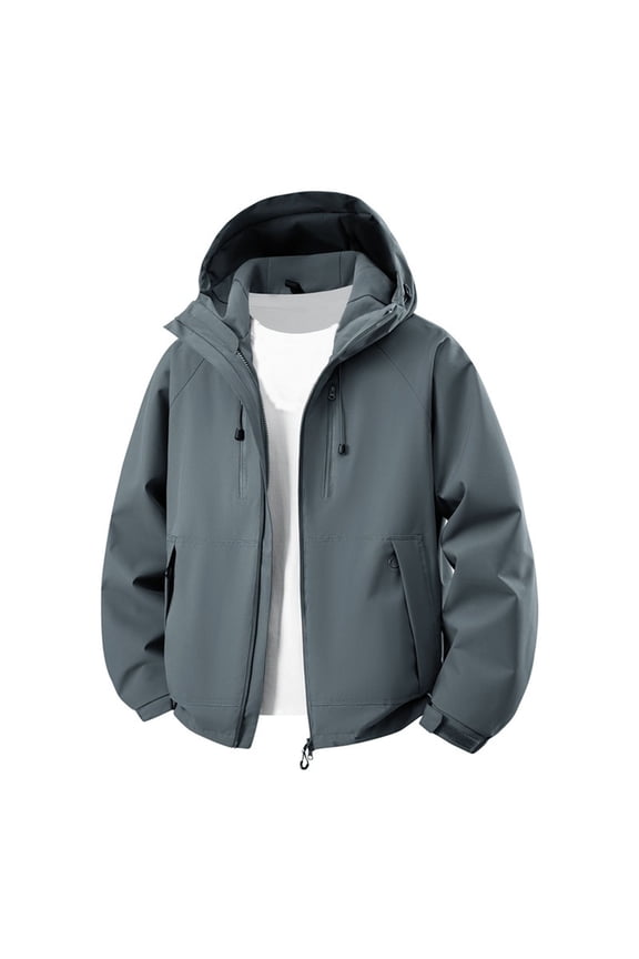 Raincoat for Women Lightweight Hiking Solid Color Blouses Pockets Hooded Zipper Long Sleeve Loose Outdoor Top Gray L