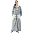 thumbnail image 1 of Hueook Robes for Women Plus Size Sleepwear Winter Warm Solid Bandage Robe Bathrobe Gown Pajamas with Pocket Waistband+Belts, 1 of 6