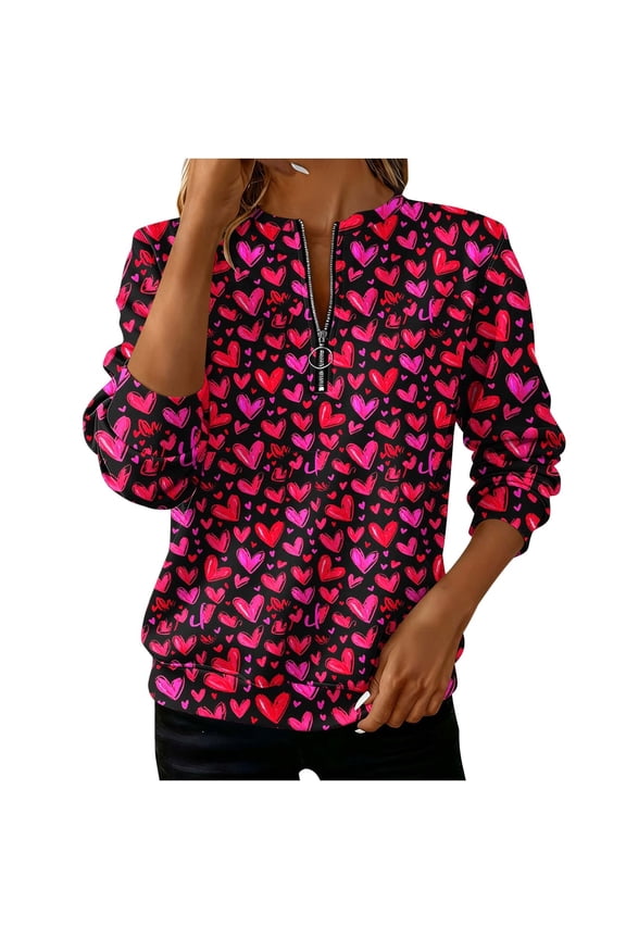Romantic Valentine's Day T-Shirts Women's Loose Round-neck Sweatshirt Multicolor 2X