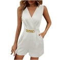 thumbnail image 1 of Hueook Rompers for Women Smocked Floral Halter Jumpers Spaghetti Strap Sleeveless Resort Wear Vacation Outfits Women’s Casual Fashion Print Elastic Waist Short Jumpsuit Army Green 2X, 1 of 8