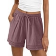 thumbnail image 1 of Hueook Ruffle Shorts Summer Shorts Women's Hollowed Out Lace Elastic Waist Drawstring Shorts and Trousers Purple M, 1 of 6