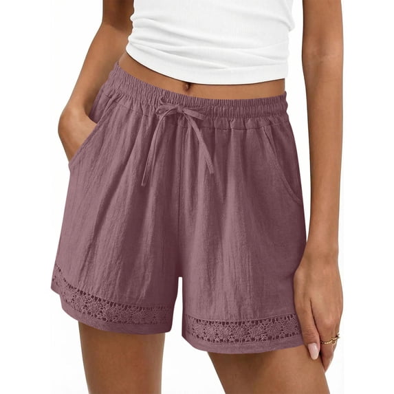Hueook Ruffle Shorts Summer Shorts Women's Hollowed Out Lace Elastic Waist Drawstring Shorts and Trousers Purple M
