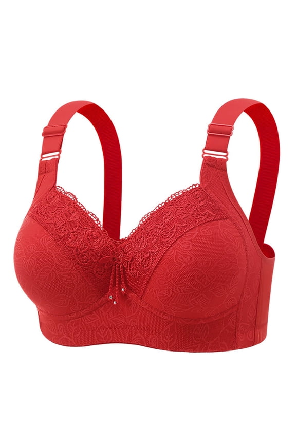 Seamless Bras for Women Non-steel Lace Stitching Comfortable and Breathable Gathered Adjustable Bra Underwear Red 2X