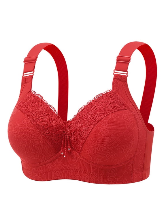Seamless Bras for Women Non-steel Lace Stitching Comfortable and Breathable Gathered Adjustable Bra Underwear Red L