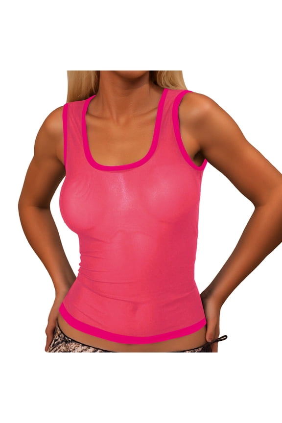 Sexy Tank Tops Woman Sheer Tops Gauze Shirt Women's Gradient Color Hollow Fishnet Lingerie Purple 5X