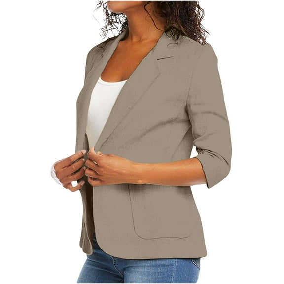 Hueook Sherpa Jacket Women Fashion Women Turn Down Collar 3/4 Sleeve Casual Coat Cardigan Blouse Khaki S