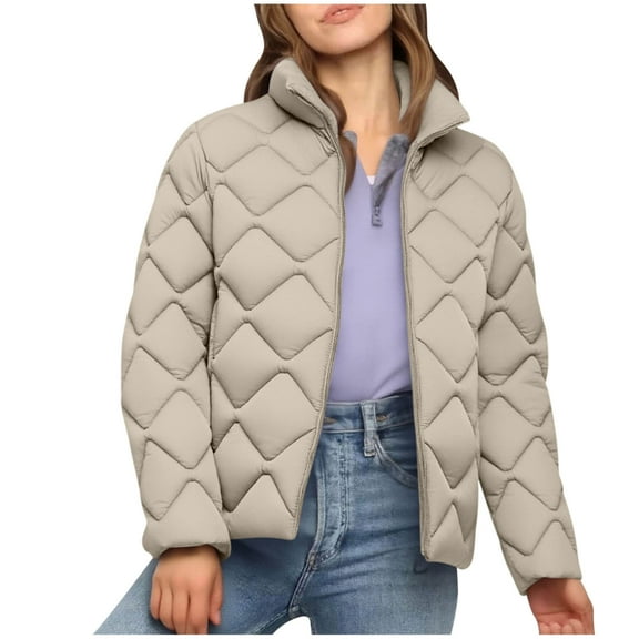 Hueook Sherpa Jacket Women Peacoat Womens Coat Women's Casual Fashion Solid Color Fall/Winter Zipper Long Sleeved Parkas Coat Tops Khaki 5X