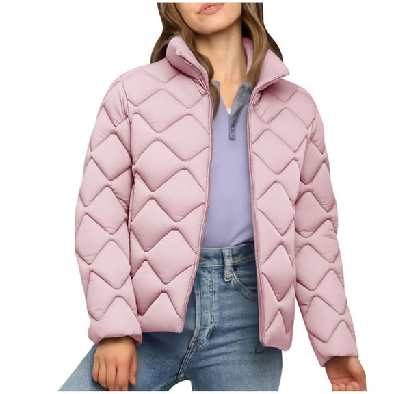 Hueook Sherpa Jacket Women Peacoat Womens Coat Women's Casual Fashion Solid Color Fall/Winter Zipper Long Sleeved Parkas Coat Tops Pink 5X