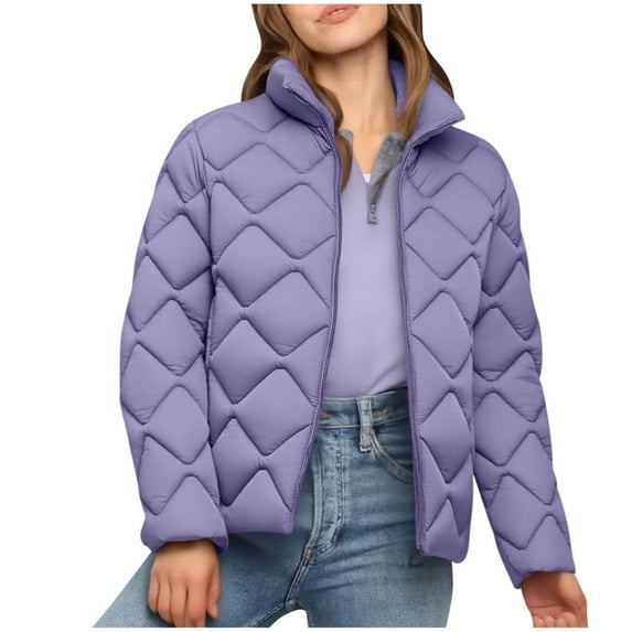 Hueook Sherpa Jacket Women Peacoat Womens Coat Women's Casual Fashion Solid Color Fall/Winter Zipper Long Sleeved Parkas Coat Tops Purple 3X