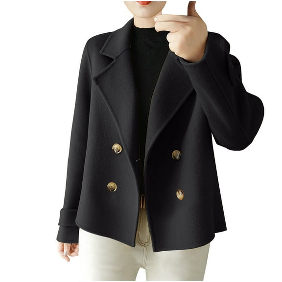 Hueook Sherpa Jacket Women Peacoat Womens Coat Women's Winter Short Loose Jacket with Suit Collar Tweed Coat Long Sleeve Hoodless Casual Coat/jacket Black XL