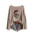 thumbnail image 1 of Hueook Shirts for Women Thermal Shirts for Women Ladies' Winter Christmas Printed Long Sleeved Coarse Woven pit Stripe Round Neck Pullover Top Khaki L, 1 of 4