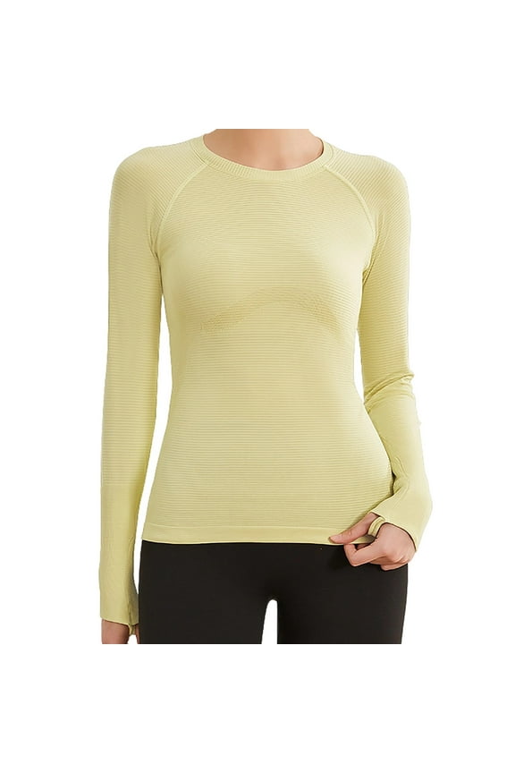 Shirts for Women and Winter Yoga Wear Breathable Long Sleeved T-shirt Texture Training Sports Top Pilates Fitness Wear Base Layer Tops Yellow S